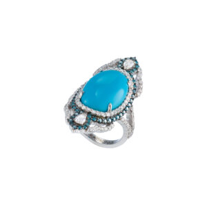 Turquoise ring with blue & white diamonds