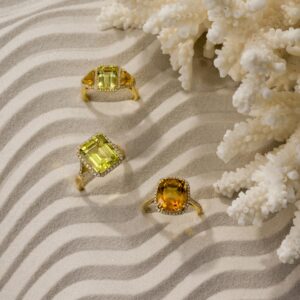 Quartz rings with citrine & diamonds
