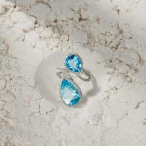 Blue topaz ring with diamonds