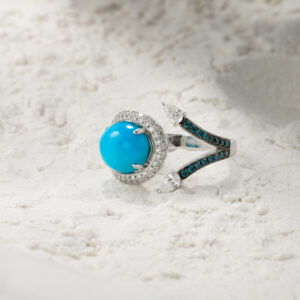 Turquoise ring with blue & white diamonds