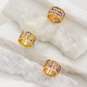 Greek key collection  sapphire rings with diamonds