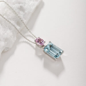 Aquamarine necklace  with pink tourmaline