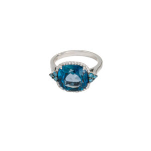 London Blue topaz ring with blue & white diamonds