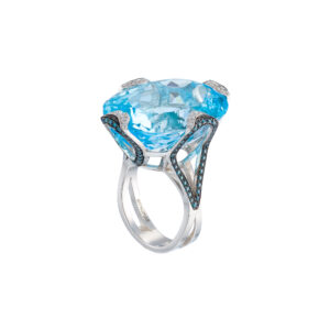 Blue topaz ring with blue & white diamonds